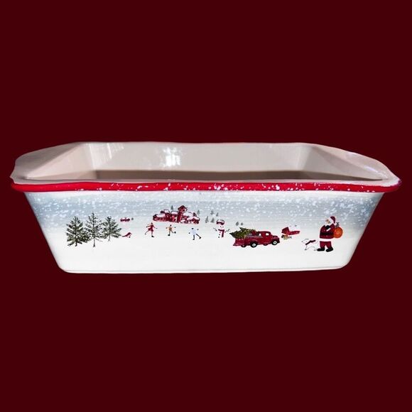 Vintage Grace Bake Shop Holiday Red Truck Christmas Tree Plaid Casserole Dish - Picture 3 of 6